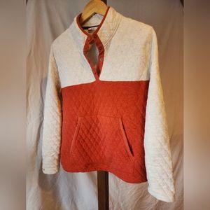 Orvis Two Tone Orange and Tan Sweater With Snaps